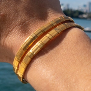 24KT Gold Plated Tila Bead Bracelet | Gold Tile Bead Bracelet | Minimalist Jewelry | Dainty Gold Bracelet | Gold Stacking Bracelet