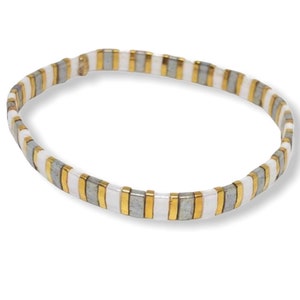 Bracelet Tila Bead, Bracelet Flat Bead, Bracelet Stretch, Bracelet Empilable, Bracelet Argent et Or, Bijoux Minimalistes, Boho, Chic