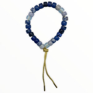 Blue Gemstone Big Bead Pony Bracelet, Tie On Bracelet, piedras de sodialita, pulsera de diseños fuera de la oficina, pulsera de cuentas grandes