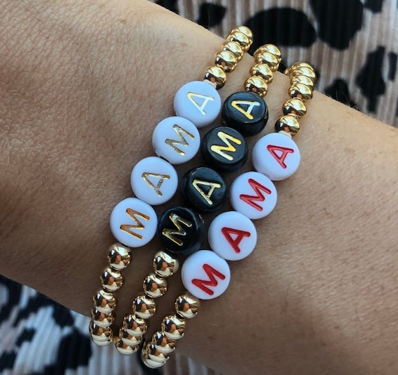 MAMA Gold Ball Beaded Bracelet, 14K Gold Filled, Custom Beaded