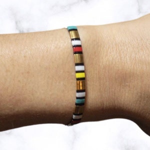 Tila Bead Bracelet, Red, Yellow, Turquoise, White, Black & Gold Beaded Bracelet, Stretch Bracelet, Stackable Bracelet, Trendy