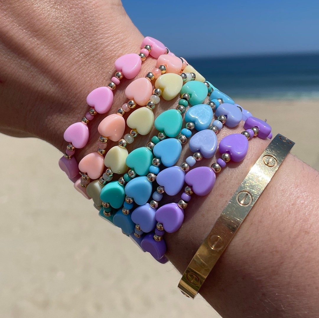 Pastel Heart Bracelet With Gold Filled Beads SCL Style. LCF - Etsy