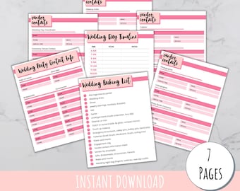 Wedding Day Planner: Bride Packing List - Wedding Day Timeline Template - Bridal Party Contact Info - Wedding Vendor Contact Info