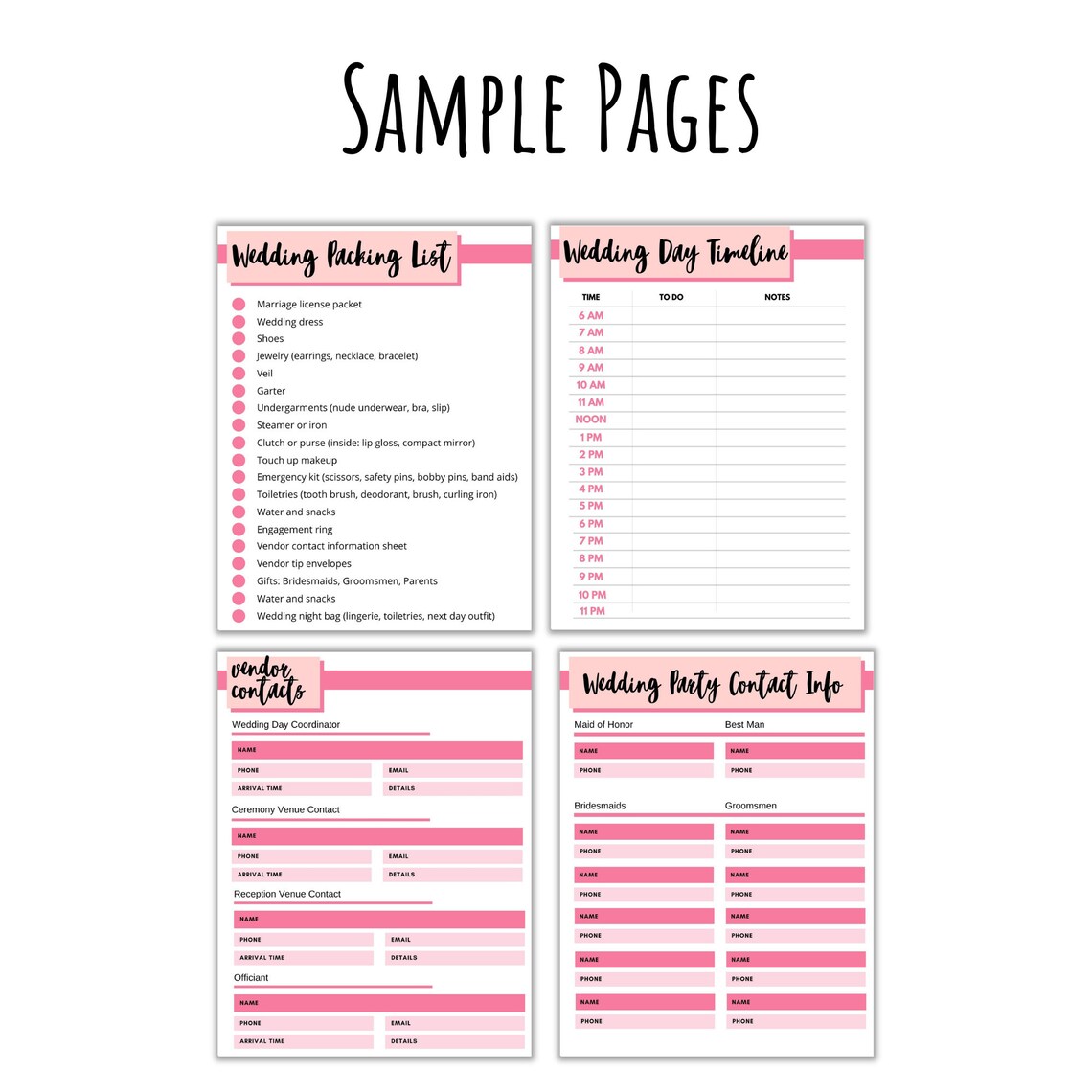 Wedding Day Planner Bride Packing List Wedding Day Timeline Template