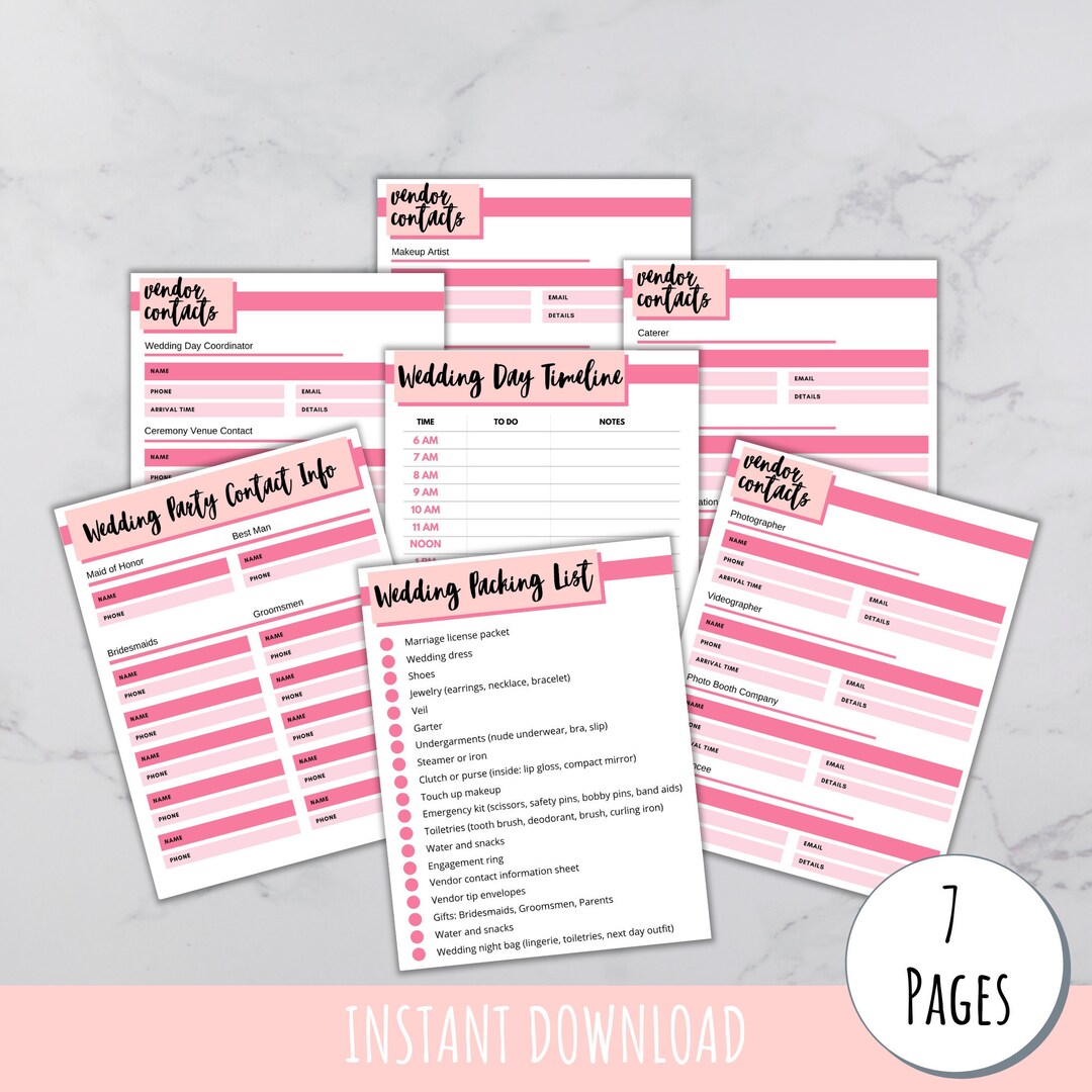 Wedding Day Planner Bride Packing List Wedding Day Timeline Template