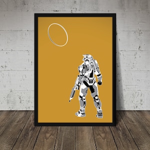 Halo - Master Chief with Halo Ring - Abstract Fan Art poster print.