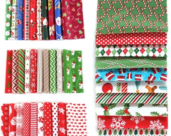 Tela navideña,Tela de algodón,Edredón de tela,Cuadrados de tela,Paquete de tela,Bolsa de tela, Material para manualidades de costura