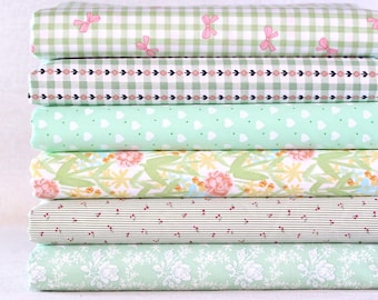 Tissu 6 Fat Quarters, matelassage en coton imprimé vert, couture tissu à fleurs florales, lot de tissus patchwok courtepointe, matériel de bricolage