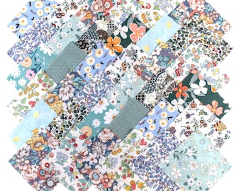 42 Assorted Blue Cotton Fabric Quilting Pre Cut 5" Squares Charm Patchwok Scraps Lot DIY