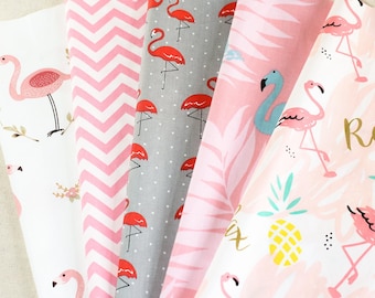 5 Assorted Flamingo Pink Cotton Fabric Quilting ,Pre Cut Charm Patchwok 10" Squares Scraps Lot DIY