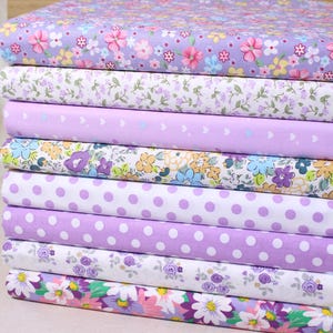 8 Fat Quarters Bundle,Purple Cotton Fabric Quilting,Flower Print Fabric,Floral Fabric,Polka Dot Fabric,DIY Sewing Crafts Material