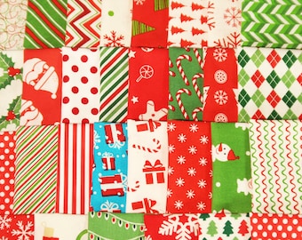 Charm Pack Christmas Fabric, paquete de tela de algodón 100% verde rojo, edredón precortado cuadrado DIY Craft