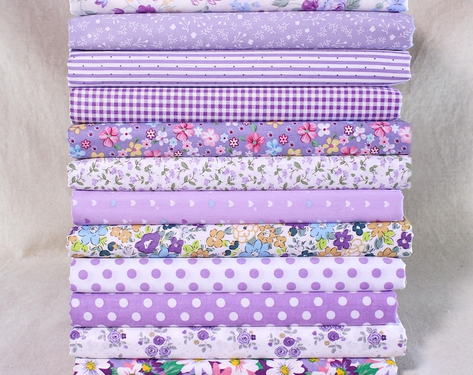 12 Assorted Purple Cotton Print Fabric Quilting,sewing Floral Flower ...