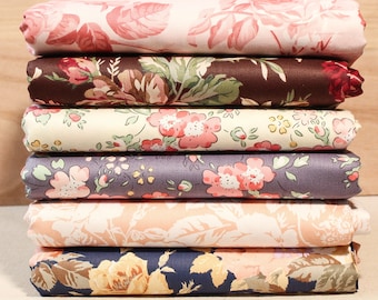 6 Assorted Floral Cotton Fabric Quilting ,Pre Cut Charm Patchwok 10" Squares Scraps Lot DIY