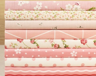 8 Assorted Pink Cotton Fabric Quilting ,Pre Cut Charm Patchwok 10" Squares Scraps Lot DIY