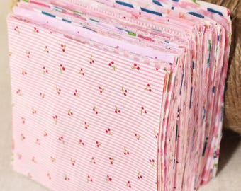 100 Quilting Cotton Fabric,Precut 4" Squares Scraps Lot,Pink Flower Floral Fabric,Print Fabric,Patchwork Fabric Bundle,Sewing Craft DIY