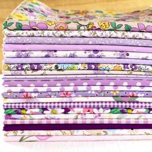 20 Lila Baumwollstoffreste,Quiltstoffreste Bündel,vorgeschnittene Charm Stoffquadrate,Stoff Grab Bag,Print Nähstoff DIY Material
