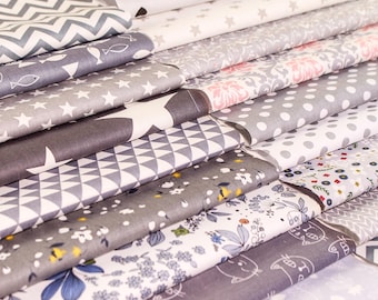 50 Grauer Baumwollstoff,Zuschnitte, Quiltmuster, Stoffreste, Patchworkstoff, bunte Quadrate, Nähen, Bastelmaterial