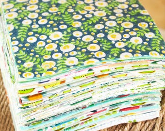 100 Green Floral Cotton Fabric,Quilting Fabric,Print Fabric,Precut 4" Squares,Patchwork Fabric Bundle,Charm Sewing Craft Material
