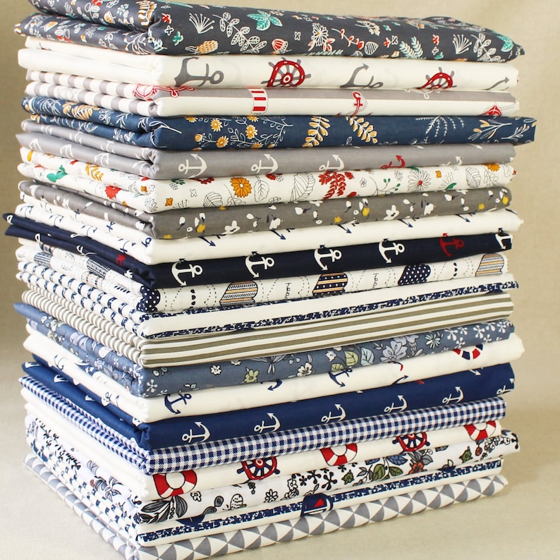 Cotton Fabric Scraps,Quilt Fabric Scrap Bundle,Charm Pack Fabric,Fabric Grab Bag,Fabric Squares Bundles Navy