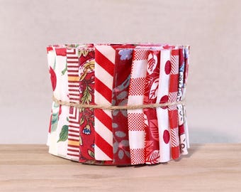 Red (20) 2.5" Jelly Roll Quilt Fabric,Fabric Strips Scraps,100% Cotton Quilting Patchwork Floral Fabric Sewing Crafts DIY Materail