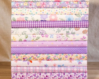 14 Assorted Purple Cotton Fabric Quilting ,Pre Cut Charm Patchwok 10" Squares Scraps Lot DIY