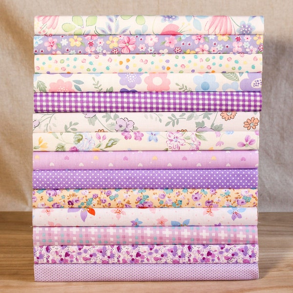 14 Assorted Purple Cotton Fabric Quilting ,Pre Cut Charm Patchwok 10" Squares Scraps Lot DIY