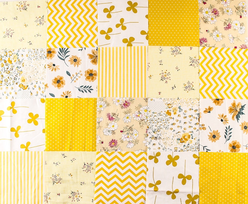 100% Cotton,Fabric Scraps Remnants,Quilting Fabric,Charm Pack Fabric,Sewing DIY material,pink/yellow/black/gray/ fabric Yellow(40pc)