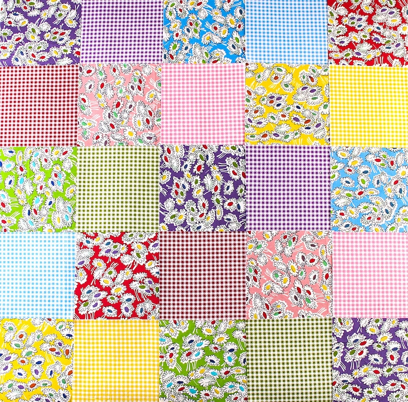 100% Cotton,Fabric Scraps Remnants,Quilting Fabric,Charm Pack Fabric,Sewing DIY material,pink/yellow/black/gray/ fabric Plaid(48pc)
