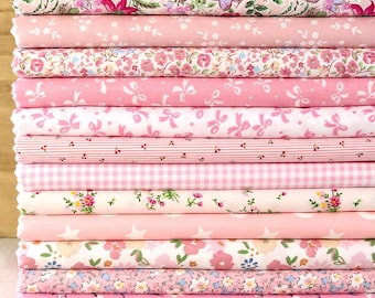 12 retales de tela Fat Quarter, tela de algodón rosa estampada para costura y acolchado, tela floral precortada, paquete de telas para patchwork y acolchado DIY.