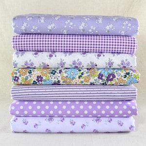 7 Lila Baumwollstoff, hübscher Druckstoff, vorgeschnittenes 10-Zoll-Quadratbündel, Quiltstoffreste, Scraps, Nähen, Basteln, Basteln