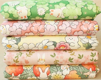 5 Fat Quarter Bundle,Floral Rabbit Cotton Quilt Fabric,Fabric Quilting,Patchwork Fabric,Precut Fabric,Sewing Craft Fabric Scraps Pack