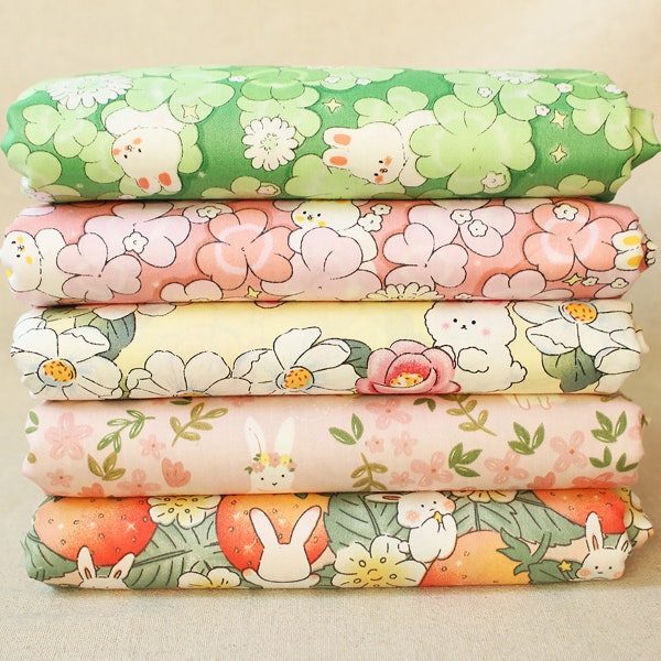 5 Fat Quarter Bundle,Floral Rabbit Cotton Quilt Fabric,Fabric Quilting,Patchwork Fabric,Precut Fabric,Sewing Craft Fabric Scraps Pack