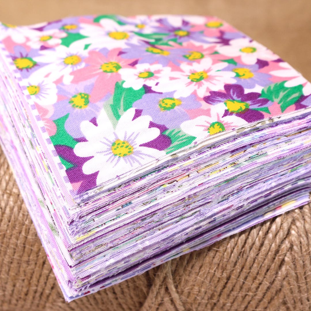100 Purple Flower Floral Fabric,precuts Quilting Cotton Fabric,quilt ...