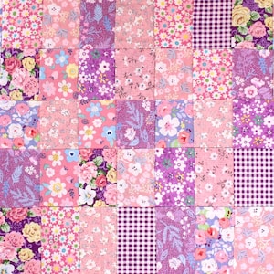 50 Pink Purple Precut 4&quot; Fabric Squares,Cotton Fabric,Quilting Fabric,Vintage Fabric,FabricScraps,Patchwork Sewing Craft Material diy