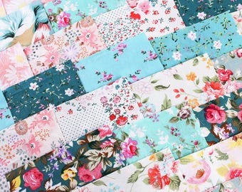 100  Fabric Scraps Remnants,4" Charm Squares Pack,Mix Floral Flower Quilting Fabric,Mixcolor Fabric Bundle,100% Cotton diy craft sewing