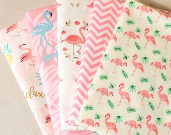 5 Assorted Flamingo Pink Cotton Fabric Quilting ,Pre Cut Charm Patchwok 10" Squares Scraps Lot DIY