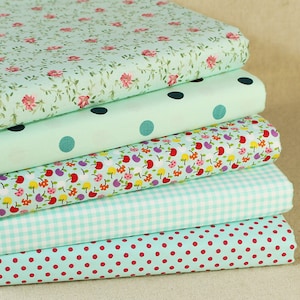 5 Fat Quarter Bundle,Mint Grün Stoff,Steppstoff,Baumwollmaterial Nähhandwerk