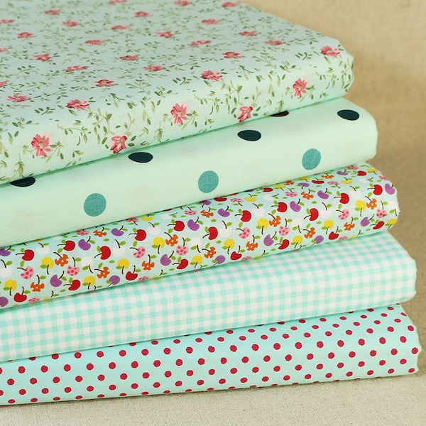 5 Fat Quarter Bundle,Mint Green Fabric,Quilting Fabric,Cotton Material Sewing Craft