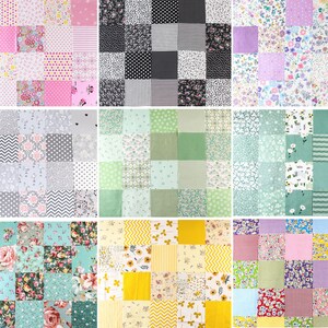 100% Cotton,Fabric Scraps Remnants,Quilting Fabric,Charm Pack Fabric,Sewing DIY material,pink/yellow/black/gray/ fabric image 1