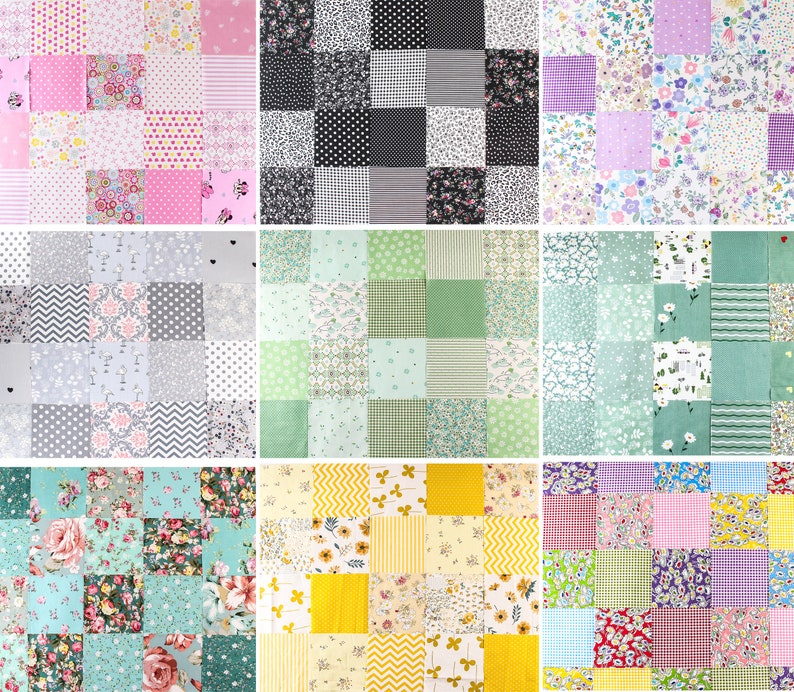 100% Cotton,Fabric Scraps Remnants,Quilting Fabric,Charm Pack Fabric,Sewing DIY material,pink/yellow/black/gray/ fabric image 1