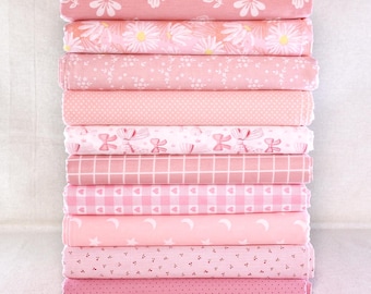 10 Fat Quarter Bundle,Soft Pink Cotton Print Fabric Quilting,Sewing Craft Floral Flower Fabric,Precut Fabric Patchwork Quilt DIY Materail