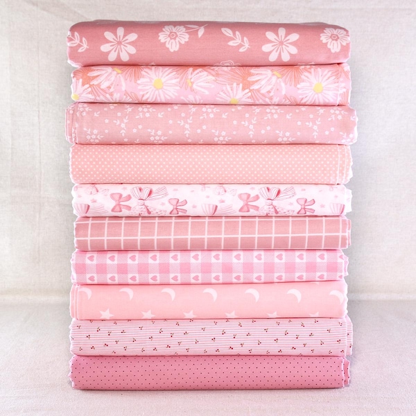10 Fat Quarter Bundle,Soft Pink Cotton Print Fabric Quilting,Sewing Craft Floral Flower Fabric,Precut Fabric Patchwork Quilt DIY Materail