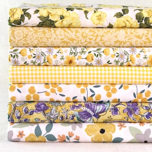 8 Beauty Yellow Cotton Fabric,Precut 10&quot; Squares,Printed Floral Fabric,Fabric Quilting Bundle,Sewing Craft DIY Patchwork
