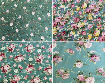 Fabric by half yard,Emerald Green Fabric,Floral Fabric,Quilting Cotton Fabric,Scraps Sewing Craft DIY