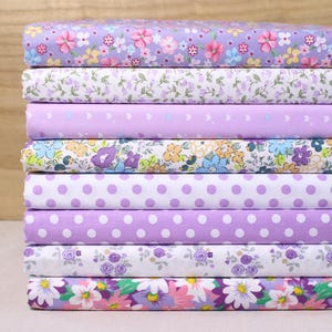8 Assorted Purple Cotton Fabric Quilting,Flower Print Fabric,Pre Cut Charm Patchwok 10&quot; Squares Scraps Lot DIY Sewing Crafts