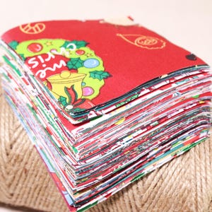 100 Cotton Christmas Fabric Bundle,Precut 4&quot; Charm Fabric Squares,Red Green Quilting Fabric Pack,Quilted Fabric, DIY Holiday Sewing Crafts