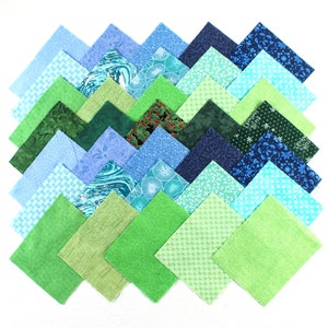 40 Charm Pack Fabric,Cotton Fabric,Green Blue Fabric,Quilting Fabric,Craft Cotton Scraps,Fabric Squares Bundle