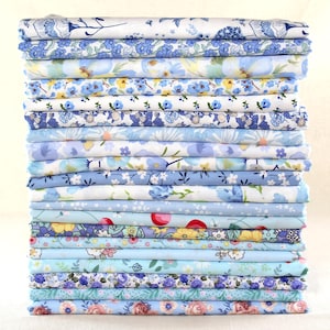 20 Cotton Fabric Scraps,Blue Floral Fabric,Charm Precut 7.8&quot; Square Bundle Fabric,Quilting Fabric,Sewing Craft Patchwork
