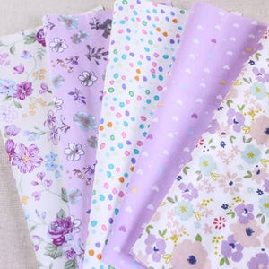 5 tessuti di cotone con stampa floreale viola assortiti per trapuntatura, ritagli di quadrati pretagliati da 10" per patchwork fai da te